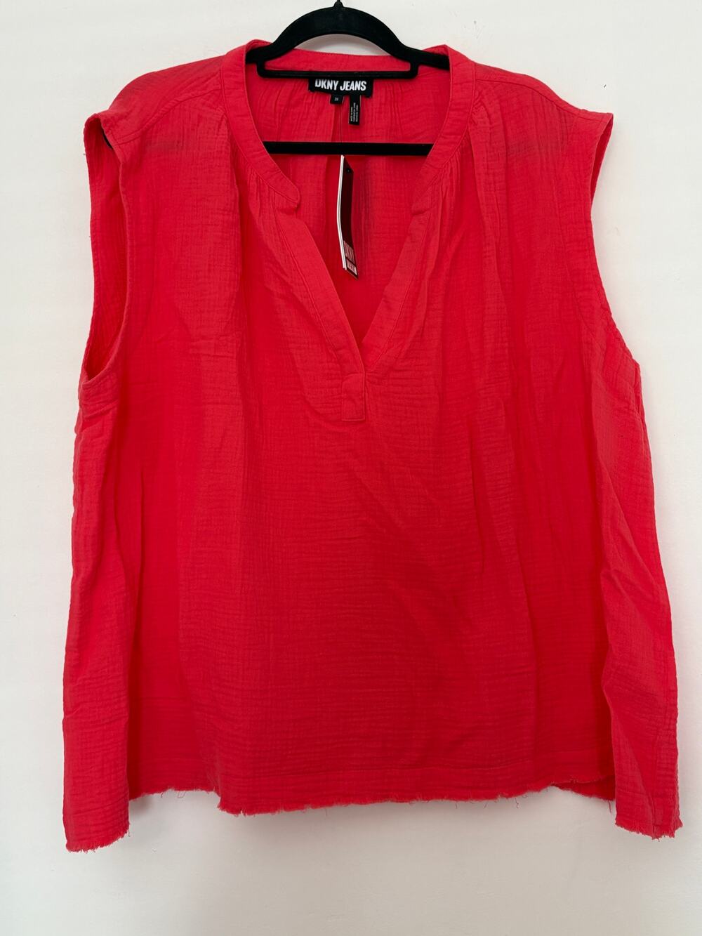 DKNY Jeans Red Sleeveless V-Neck Blouse Top 3X NWT